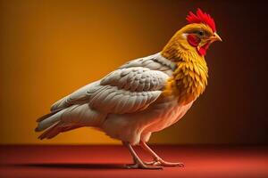 Colorful chicken on a solid color background, studio photo. ai generative photo