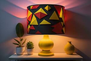 a decorative and colorful lamp on a solid color background. ai generative photo