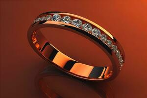 Wedding ring with diamonds on a solid color background. Jewelry. ai generative photo