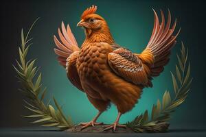 Colorful chicken on a solid color background, studio photo. ai generative photo