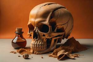 a human skeleton on a solid color background. ai generative photo