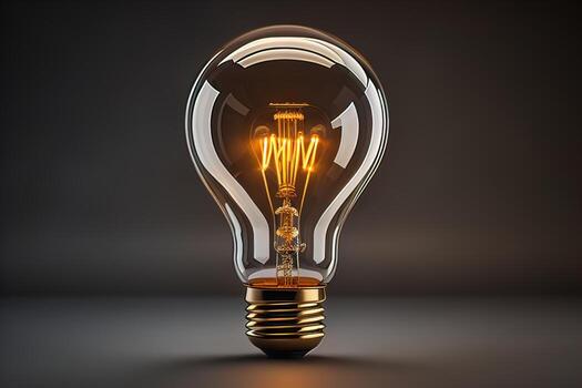 Glowing glass light bulb on dark background. ai generative photo