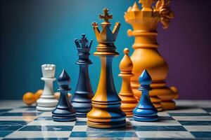 Different chess piece on a solid color background. ai generative photo