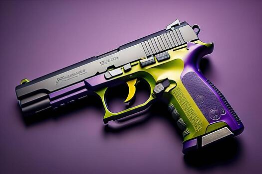 Semi-automatic handgun on a solid color background. Close-up. ai generative photo