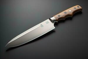 cuchillo con de madera encargarse de en un sólido color antecedentes. ai generativo foto