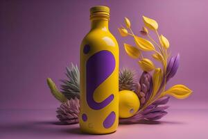 Bottle of water on solid color background. ai generative photo