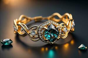 Wedding ring with diamonds on a solid color background. Jewelry. ai generative photo