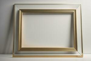 Glass picture frame on a solid color background. ai generative photo