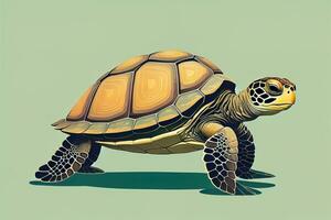 ilustración de un Tortuga en un verde antecedentes en dibujos animados estilo. ai generativo foto