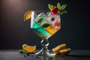 Glasses of sangria with fruits and berries on solid color background. ai generative photo