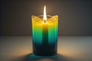 Creative burning candle on a wooden background. ai generative photo