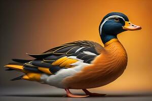 Beautiful duck on a solid color background. ai generative photo