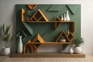 Bookshelf in scandinavian interior. ai generative photo