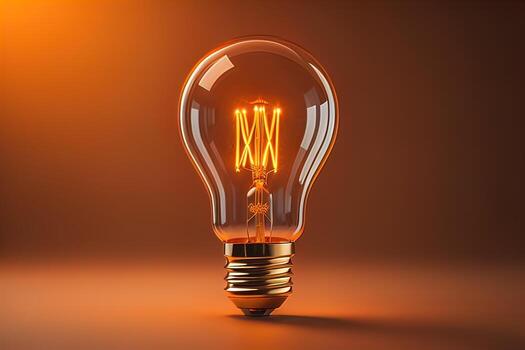 Glowing glass light bulb on dark background. ai generative photo