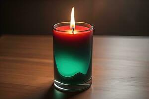 Creative burning candle on a wooden background. ai generative photo