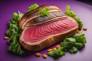 Raw beef sirloin steak with ingredients for cooking on wooden background. ai generative photo