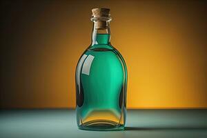 Bottle with a liquid on a solid color background. ai generative photo