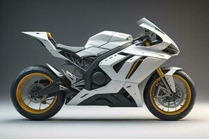 a white super sports motorcycle on a gray background. ai generative photo