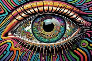Colorful eye. Psychedelic background. Vector illustration. ai generative photo