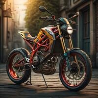 Modern powerful sports motorcycle on a colorful background. ai generative photo