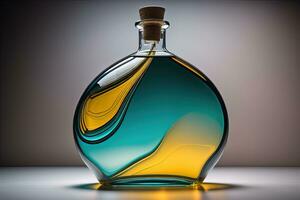 Bottle with a liquid on a solid color background. ai generative photo