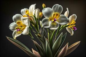 ramo de flores de blanco lirios en un sólido color antecedentes. ai generativo foto