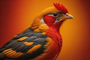 Colorful chicken on a solid color background, studio photo. ai generative photo