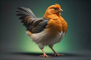 Colorful chicken on a solid color background, studio photo. ai generative photo