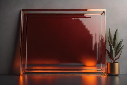 Glass picture frame on a solid color background. ai generative photo