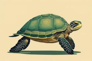 ilustración de un Tortuga en un verde antecedentes en dibujos animados estilo. ai generativo foto