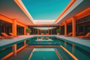 Swimming pool in a modern villa, ai generative photo