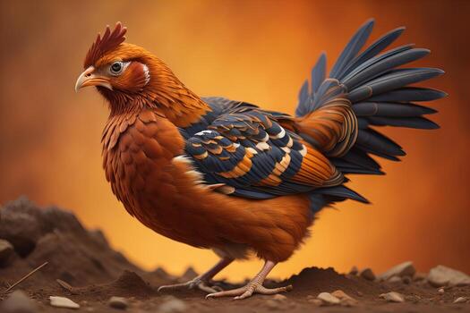 Colorful chicken on a solid color background, studio photo. ai generative photo