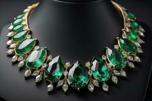 necklace on a black background with a lot of jewelry precious stones. ai generative photo