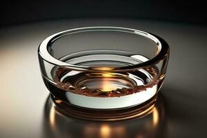 Empty glossy transparent ashtray on a dark background. ai generative photo