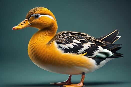 Beautiful duck on a solid color background. ai generative photo