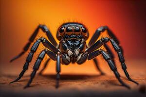 jumping spider closeup on solid color background, copyspace. ai generative photo