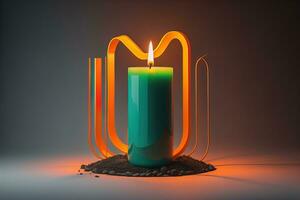 Creative burning candle on a wooden background. ai generative photo