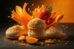 Homemade cakes on a solid colors background, top view. ai generative photo