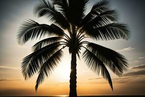 palma árbol en el playa. verano vacaciones concepto. ai generativo foto