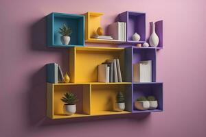 Bookshelf in scandinavian interior. ai generative photo