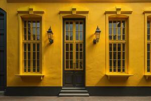 vistoso ventanas de un típico casa en el ciudad, ai generativo foto