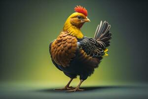 Colorful chicken on a solid color background, studio photo. ai generative photo