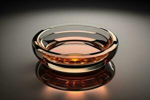 Empty glossy transparent ashtray on a dark background. ai generative photo