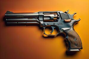 Semi-automatic handgun on a solid color background. Close-up. ai generative photo