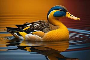 Beautiful duck on a solid color background. ai generative photo