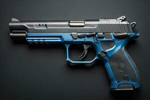 Semi-automatic handgun on a solid color background. Close-up. ai generative photo