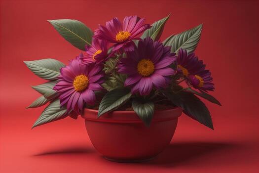 flores en un maceta en un sólido color antecedentes. ai generativo foto