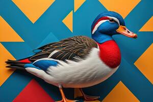 Beautiful duck on a solid color background. ai generative photo