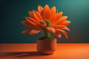 Flowers in a pot on a solid color background. ai generative photo