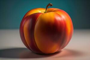 Ripe red peach on a solid color background. ai generative photo